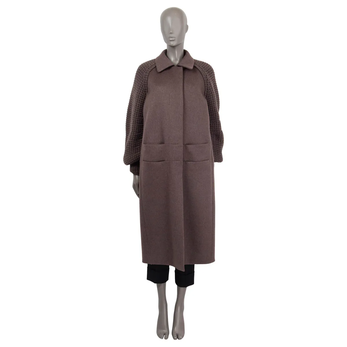 Akris Marabella Chunky Knit Cashmere Coat Sepia