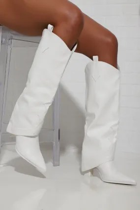 Back For More Faux Leather Western Boots - White