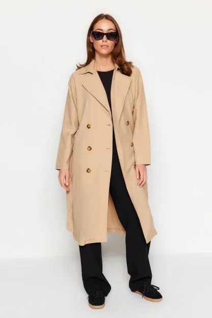 Belted Button Closure Trench Coat