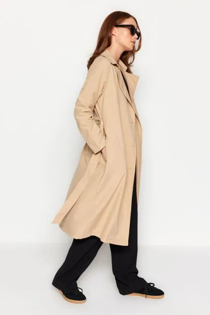 Belted Button Closure Trench Coat