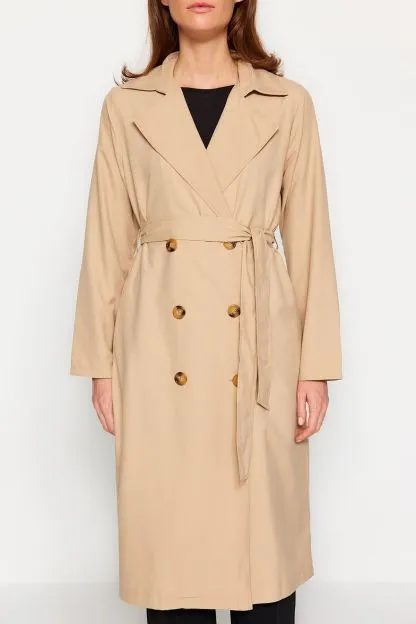 Belted Button Closure Trench Coat