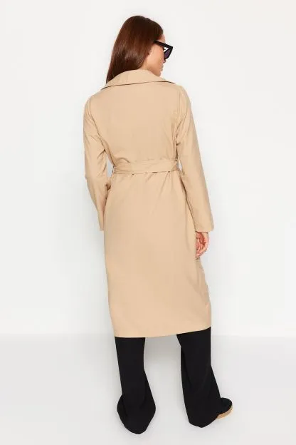 Belted Button Closure Trench Coat