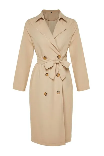 Belted Button Closure Trench Coat