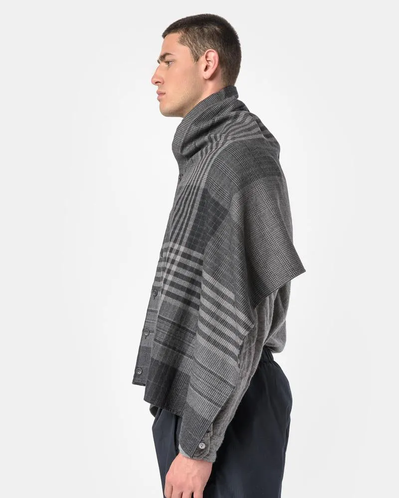 Button Shawl in Grey and Black Plaid