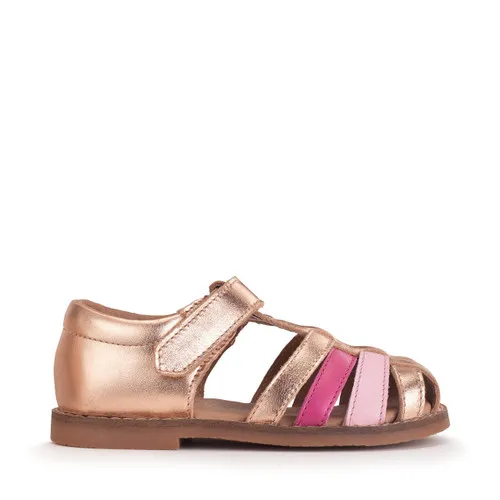 Coastal Gold pink metallic leather t-bar rip-tape girls sandals