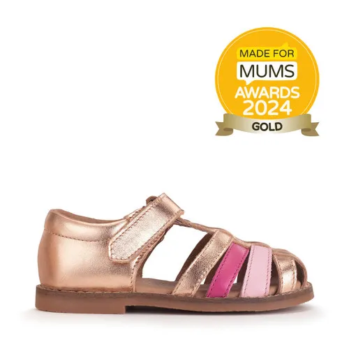 Coastal Gold pink metallic leather t-bar rip-tape girls sandals