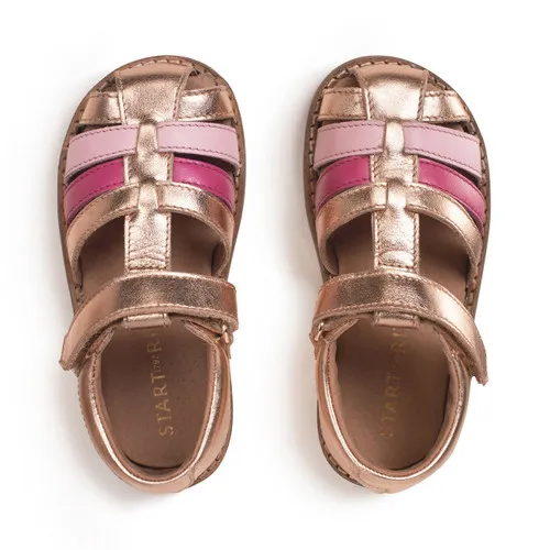 Coastal Gold pink metallic leather t-bar rip-tape girls sandals