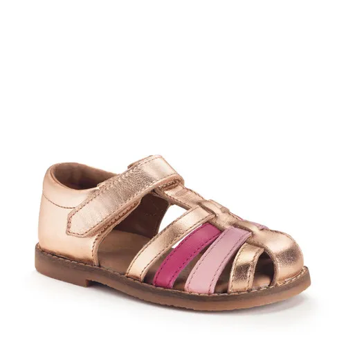 Coastal Gold pink metallic leather t-bar rip-tape girls sandals