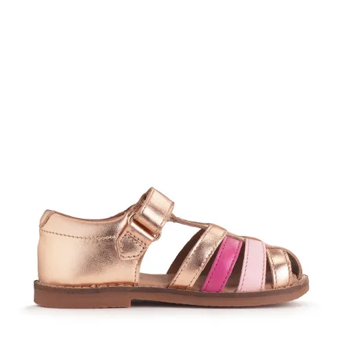 Coastal Gold pink metallic leather t-bar rip-tape girls sandals