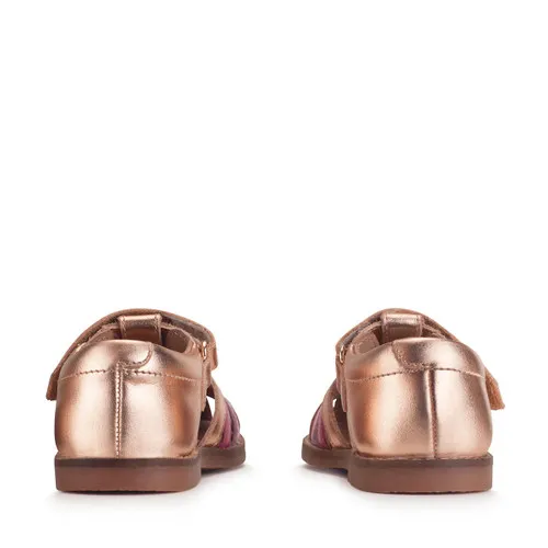 Coastal Gold pink metallic leather t-bar rip-tape girls sandals