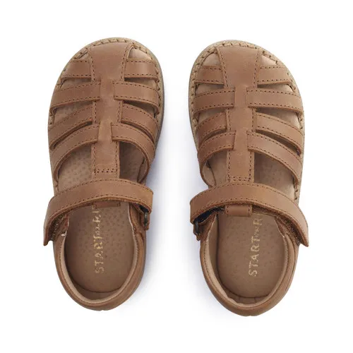 Coastal Tan leather t-bar rip-tape sandals