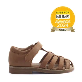 Coastal Tan leather t-bar rip-tape sandals