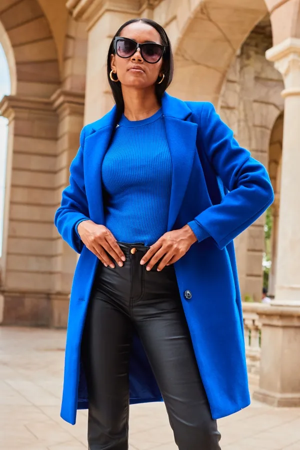 Cobalt Blue Single Breasted Coat