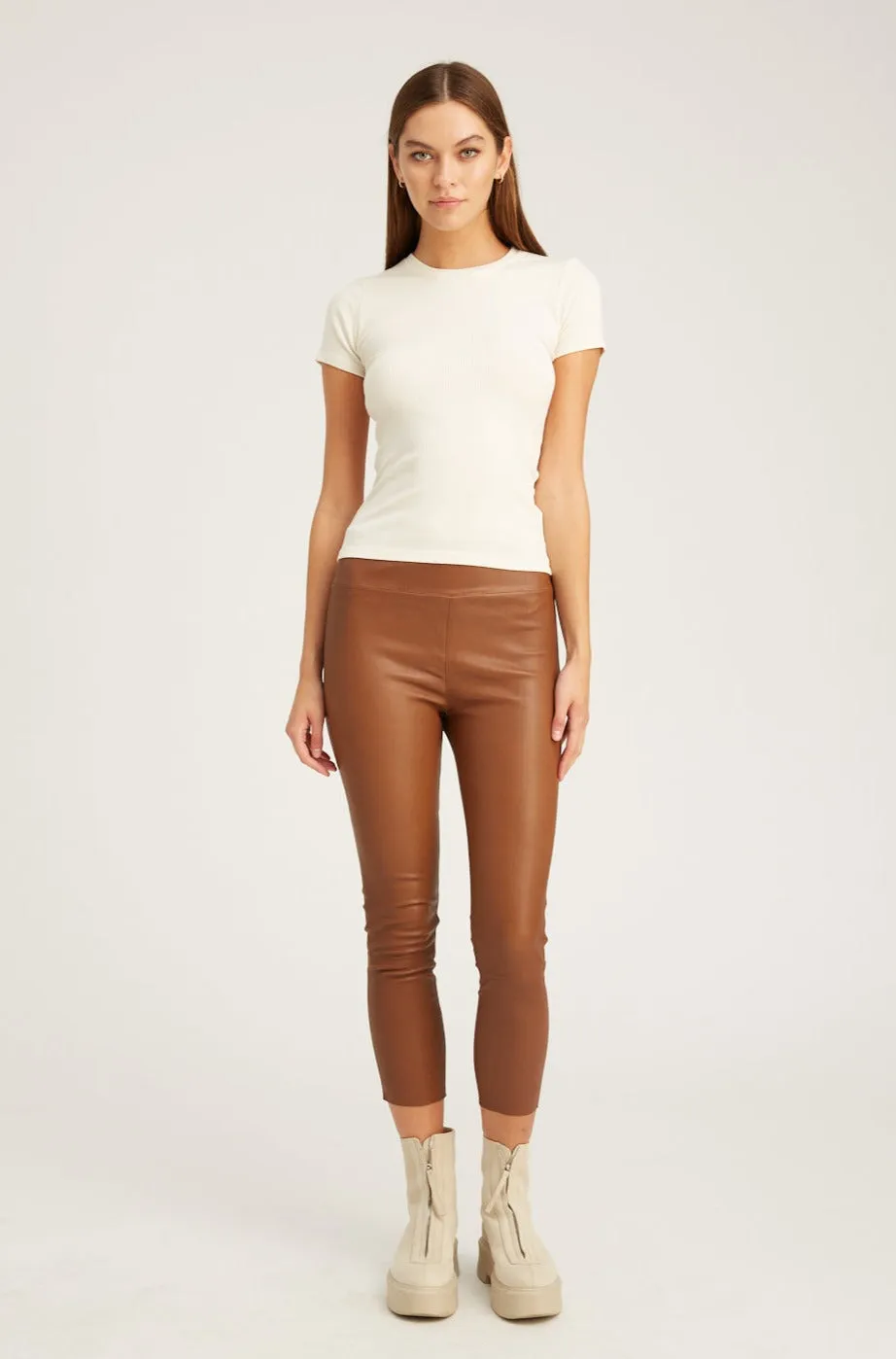 Cocoa Leather Crop Leggings