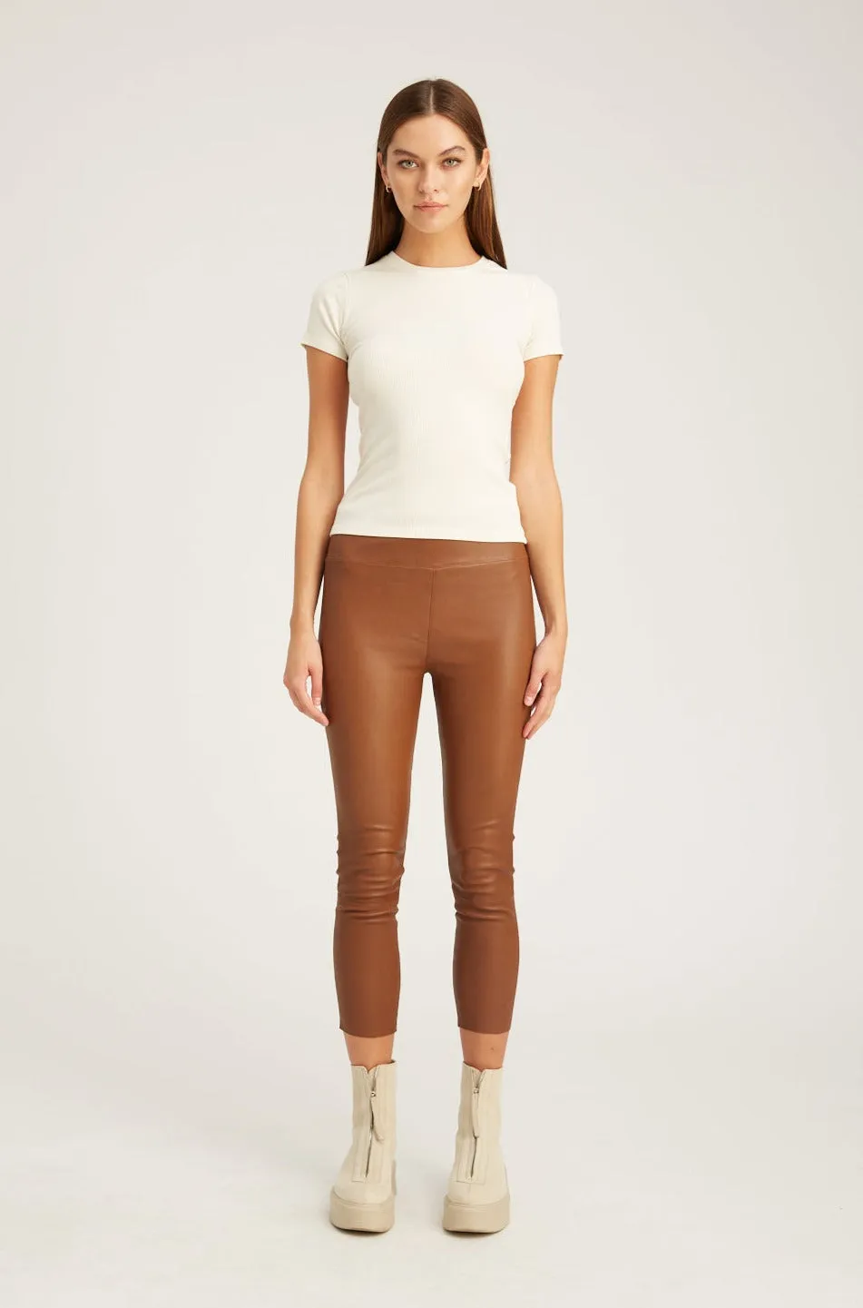 Cocoa Leather Crop Leggings