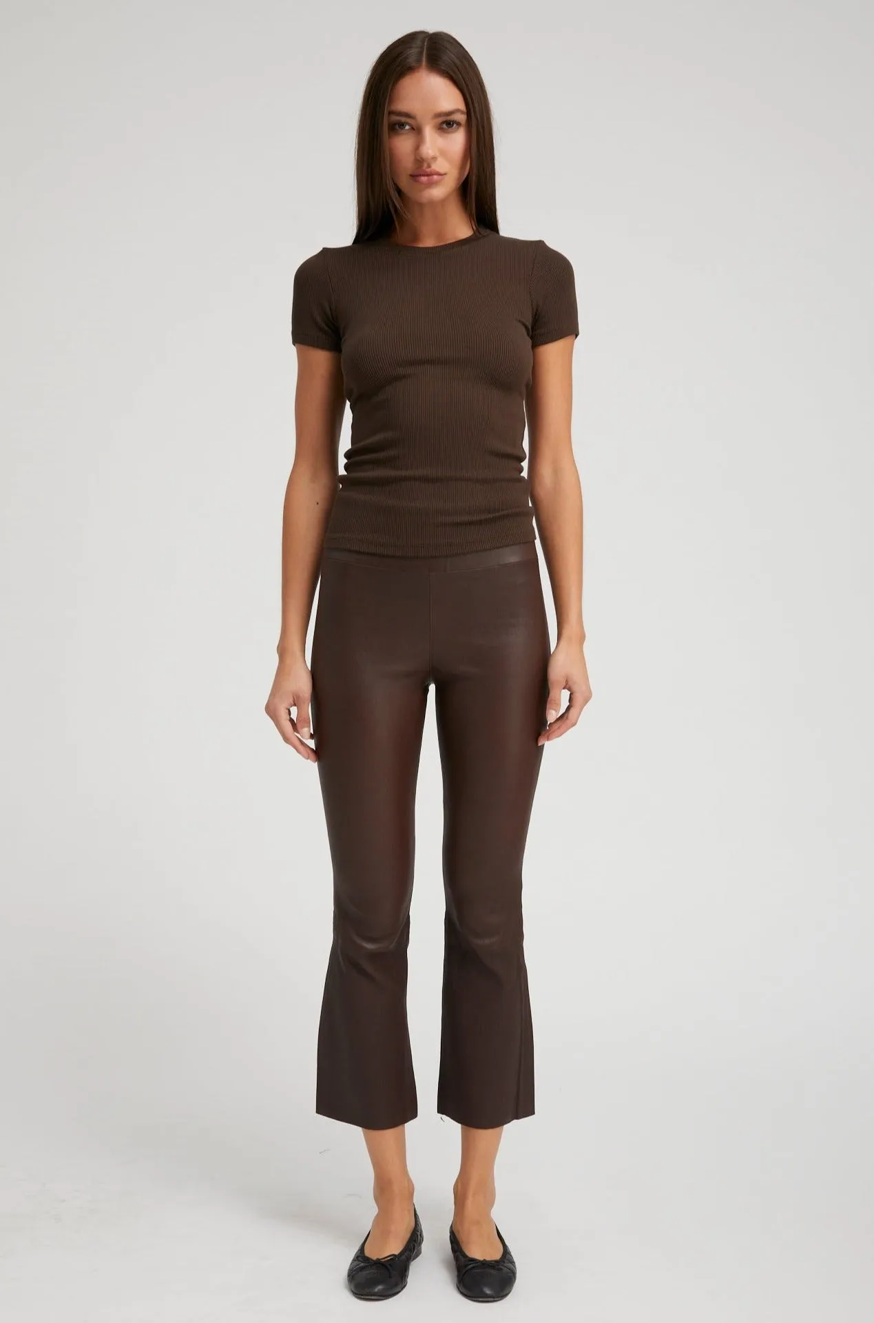 Dark Chocolate Leather Crop Flare Leggings