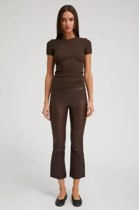 Dark Chocolate Leather Crop Flare Leggings