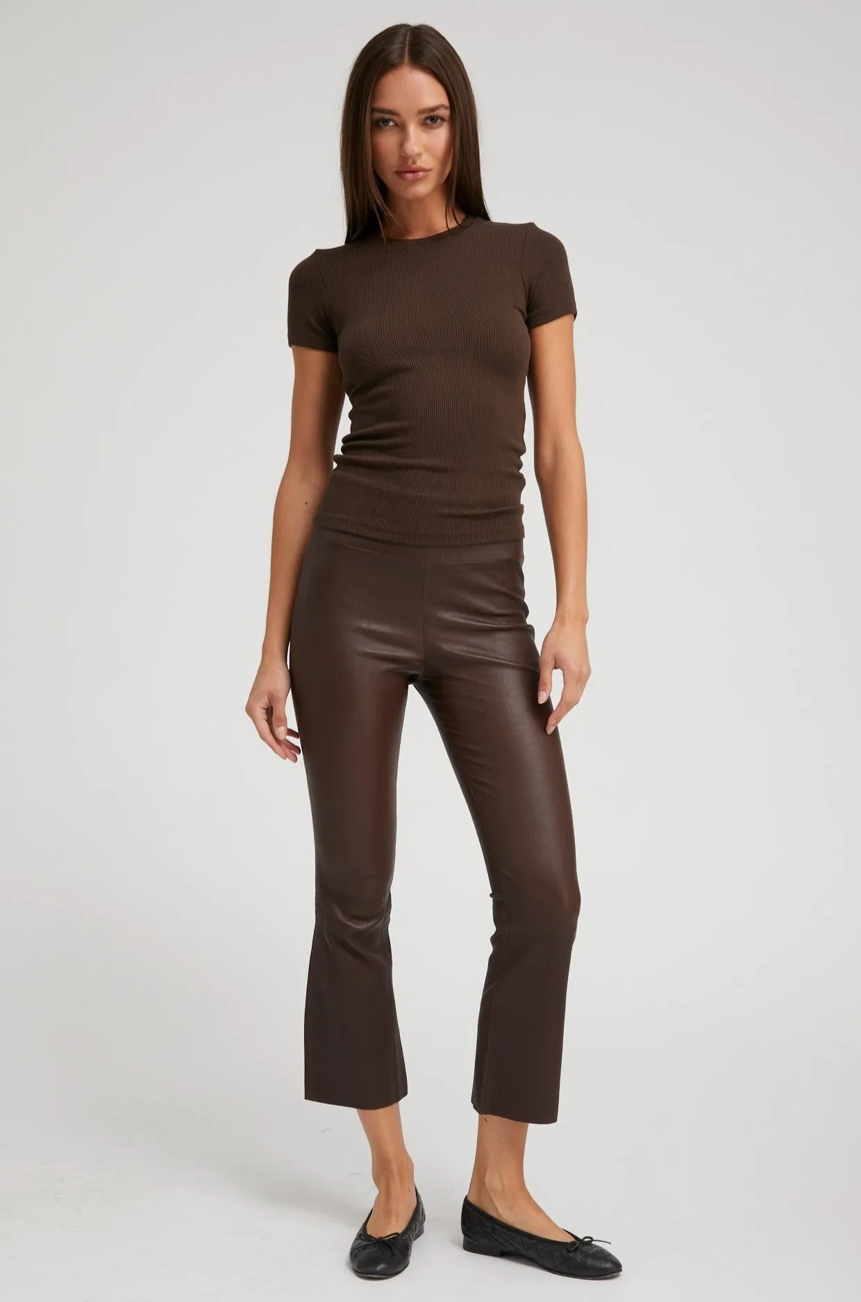 Dark Chocolate Leather Crop Flare Leggings