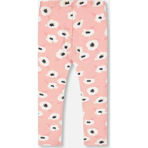 Deux par Deux Flowers Print Leggings, Pink & Off-White