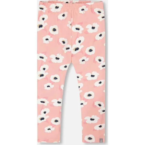 Deux par Deux Flowers Print Leggings, Pink & Off-White