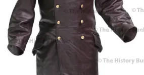 German SENIOR Officers leather Great Coat BROWN - WW2 German Leather Coat