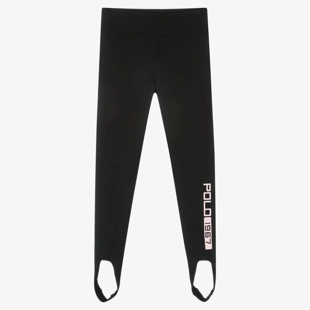 Girls Black Stirrup Sports Leggings