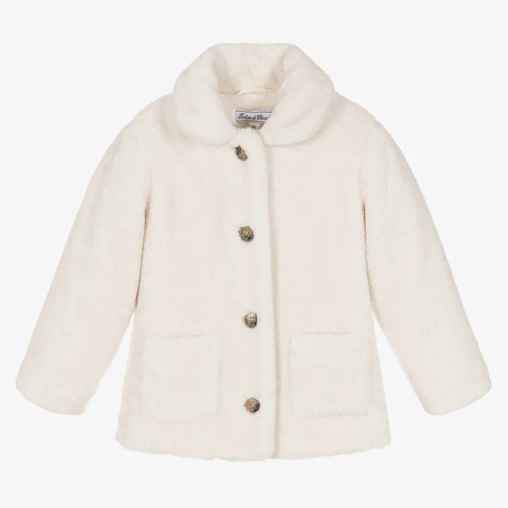 Girls Ivory Faux Fur Coat