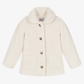 Girls Ivory Faux Fur Coat