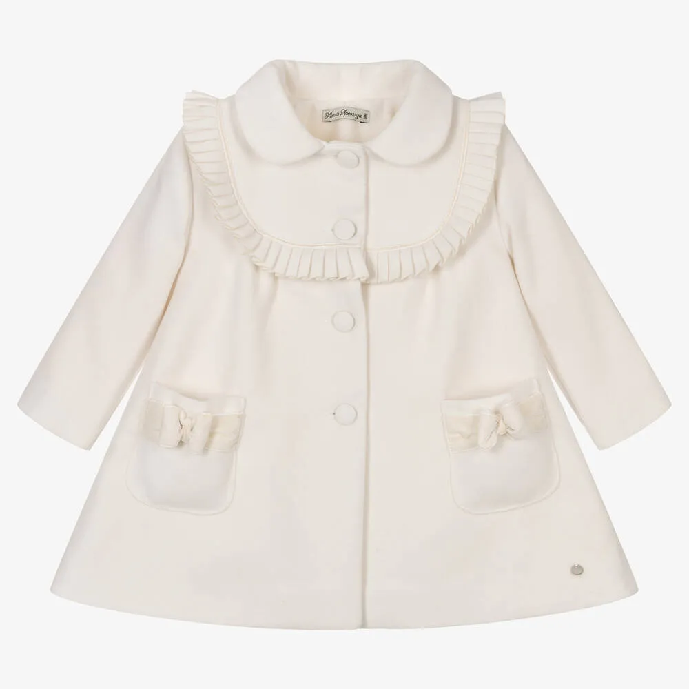 Girls Ivory Traditional Pleated Coat