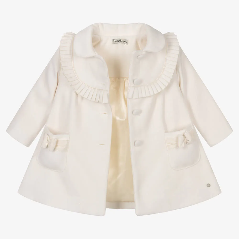 Girls Ivory Traditional Pleated Coat