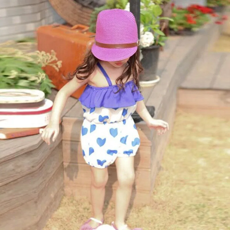 Girls Kid Harem Pants Short Trousers Chiffon Heart Pattern Jumpsuit 2-6Y SM6