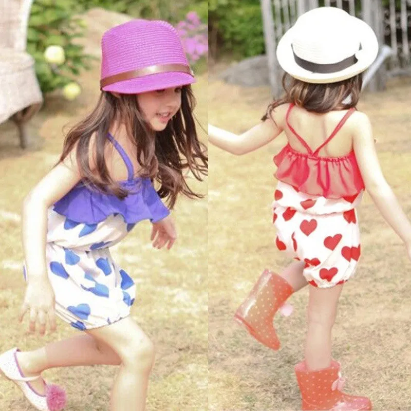 Girls Kid Harem Pants Short Trousers Chiffon Heart Pattern Jumpsuit 2-6Y SM6