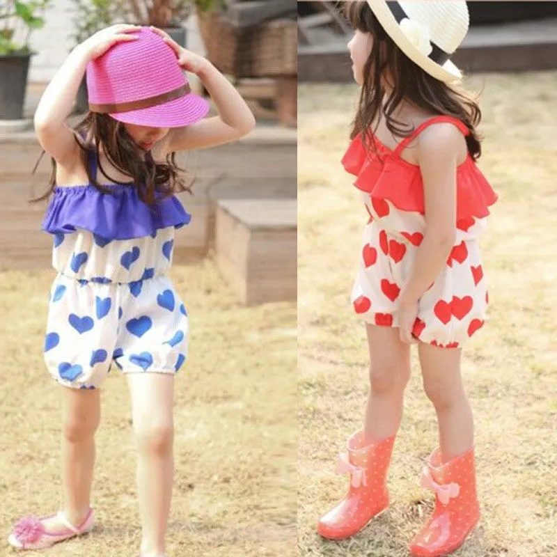 Girls Kid Harem Pants Short Trousers Chiffon Heart Pattern Jumpsuit 2-6Y SM6