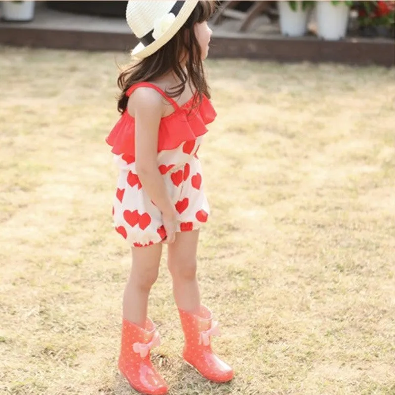 Girls Kid Harem Pants Short Trousers Chiffon Heart Pattern Jumpsuit 2-6Y SM6