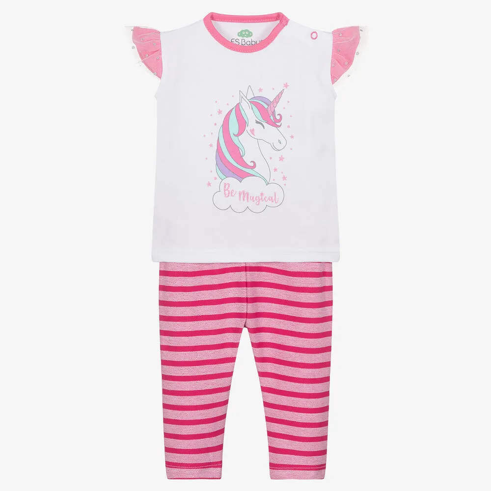 Girls Pink Cotton Unicorn Leggings Set