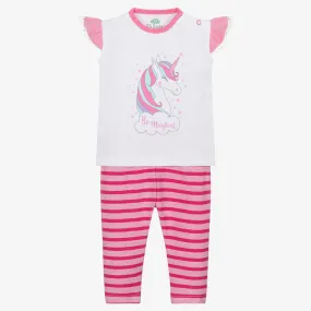 Girls Pink Cotton Unicorn Leggings Set