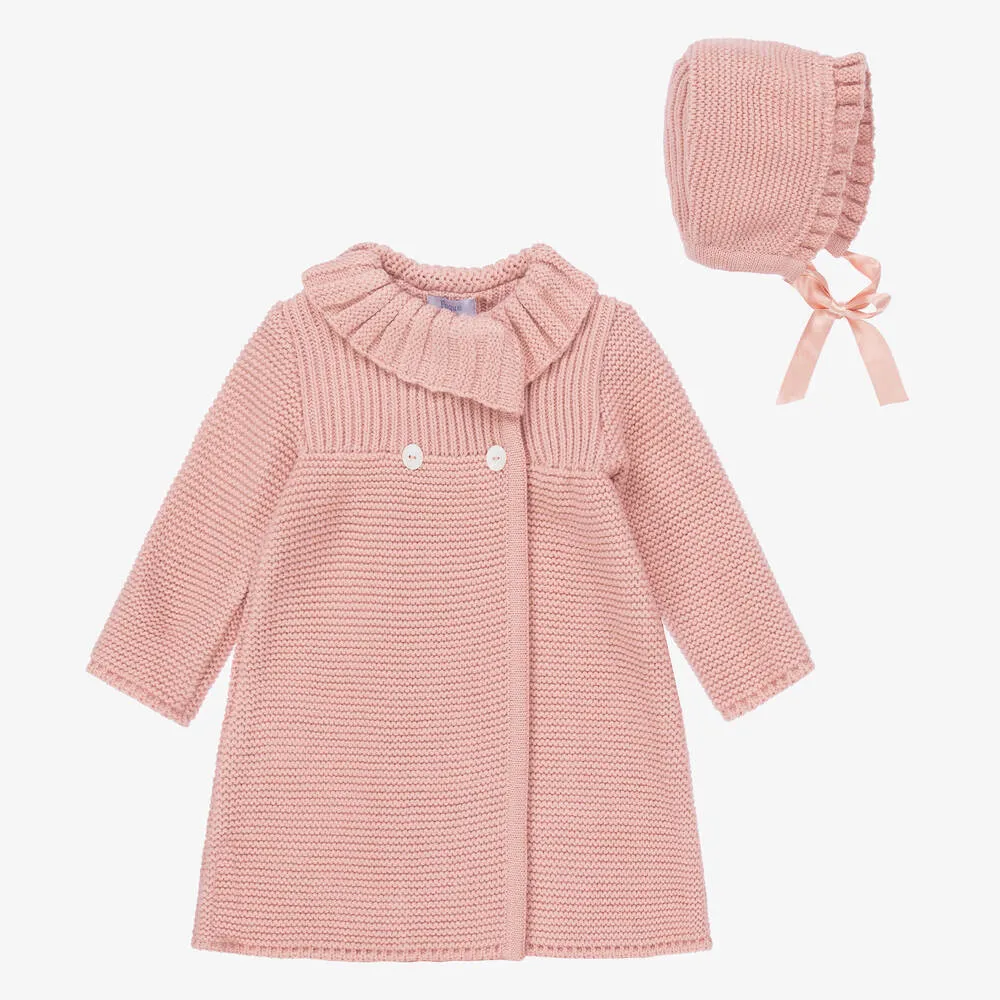 Girls Pink Knitted Coat Set