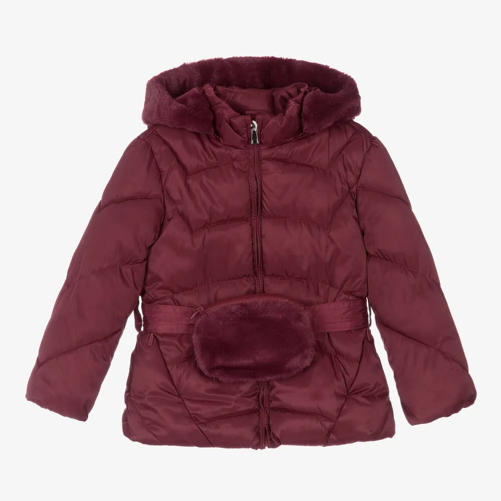 Girls Red Belted Puffer Coat