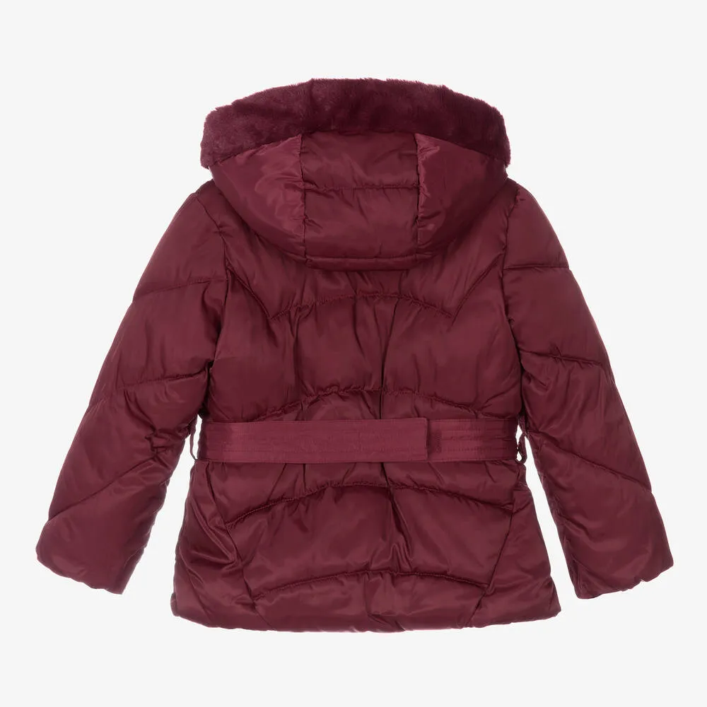 Girls Red Belted Puffer Coat