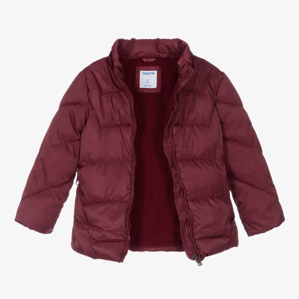 Girls Red Belted Puffer Coat