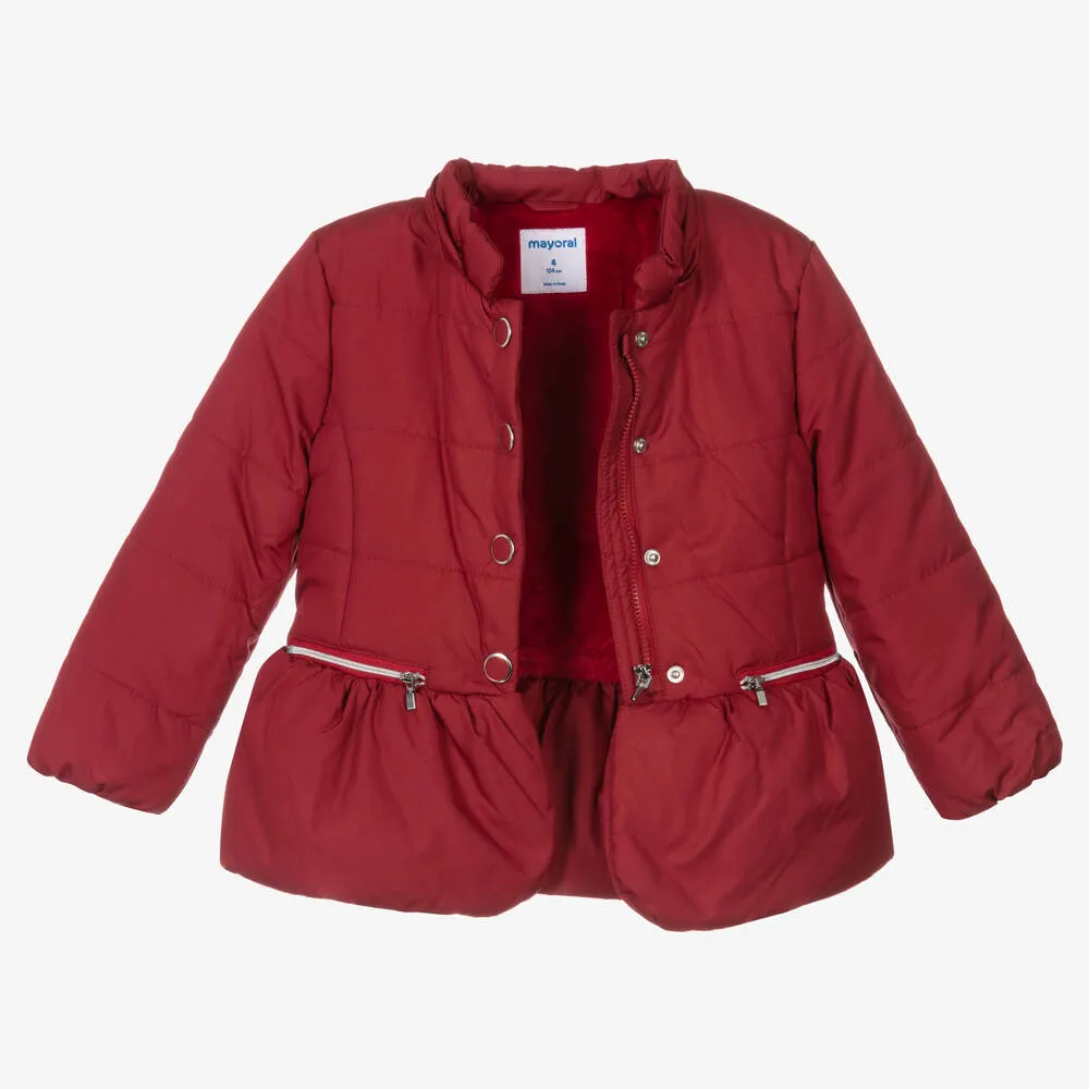 Girls Red Peplum Puffer Coat