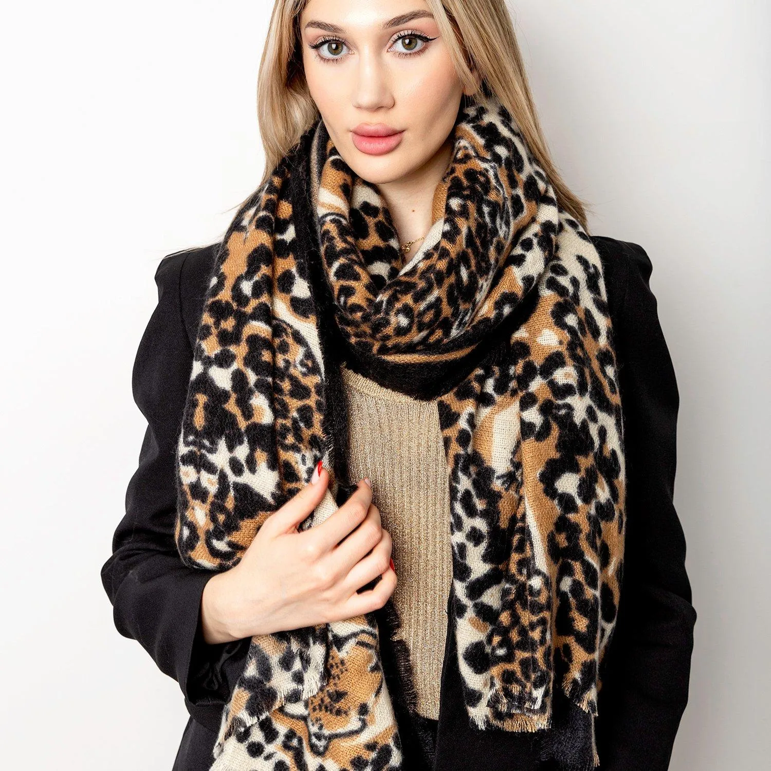 Gloves & Scarves | Neutral 'Wildcat' Large Rectangular Scarf | Bibi Bijoux