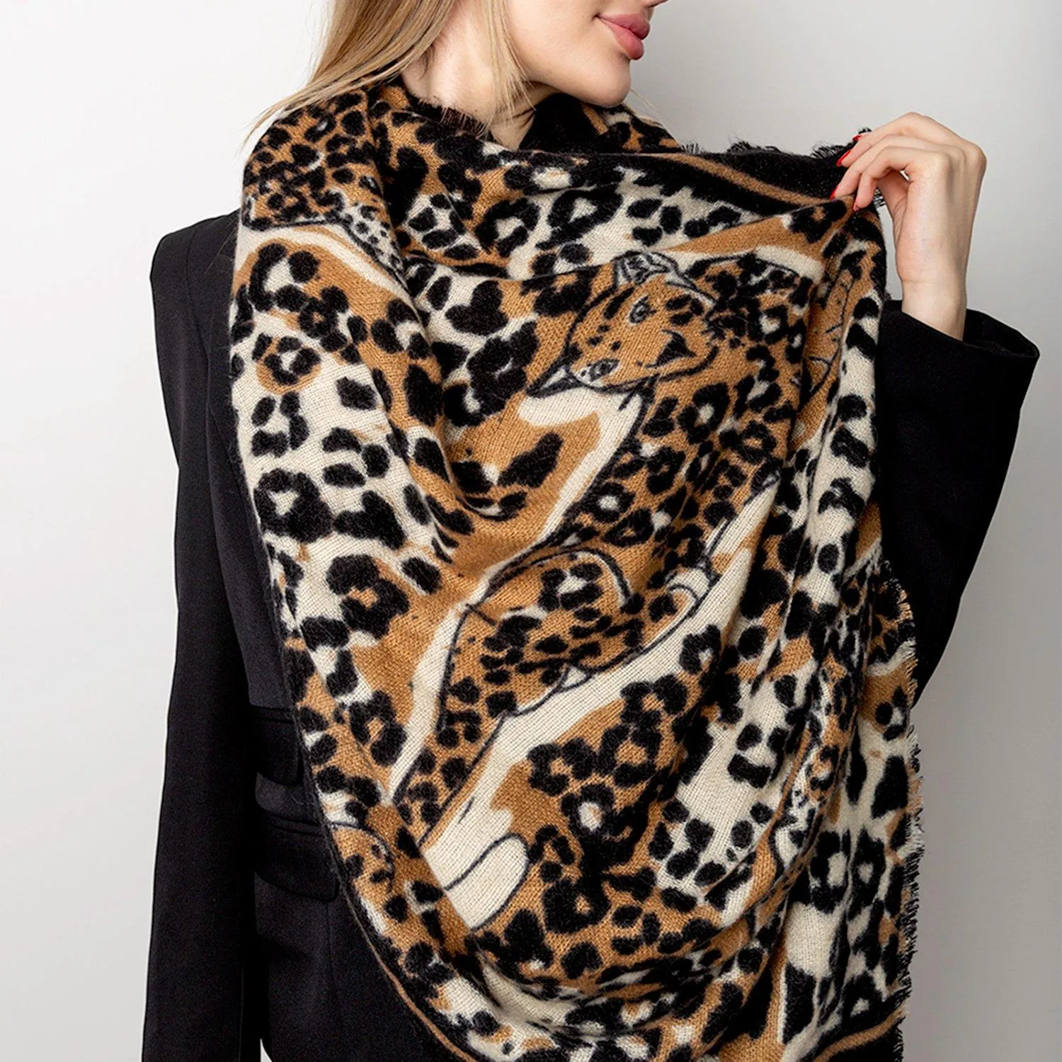 Gloves & Scarves | Neutral 'Wildcat' Large Rectangular Scarf | Bibi Bijoux