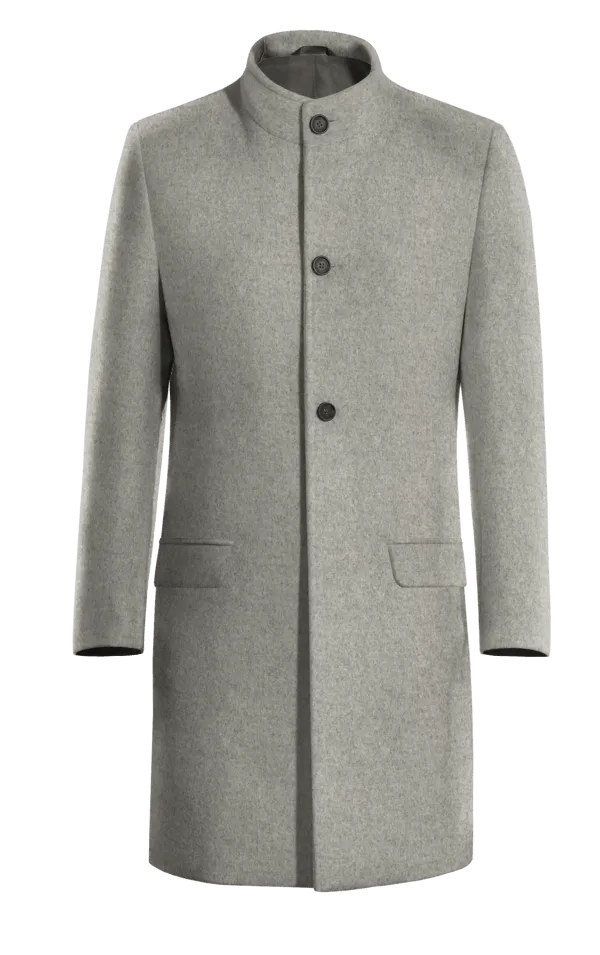 Grey Long Funnel neck Coat