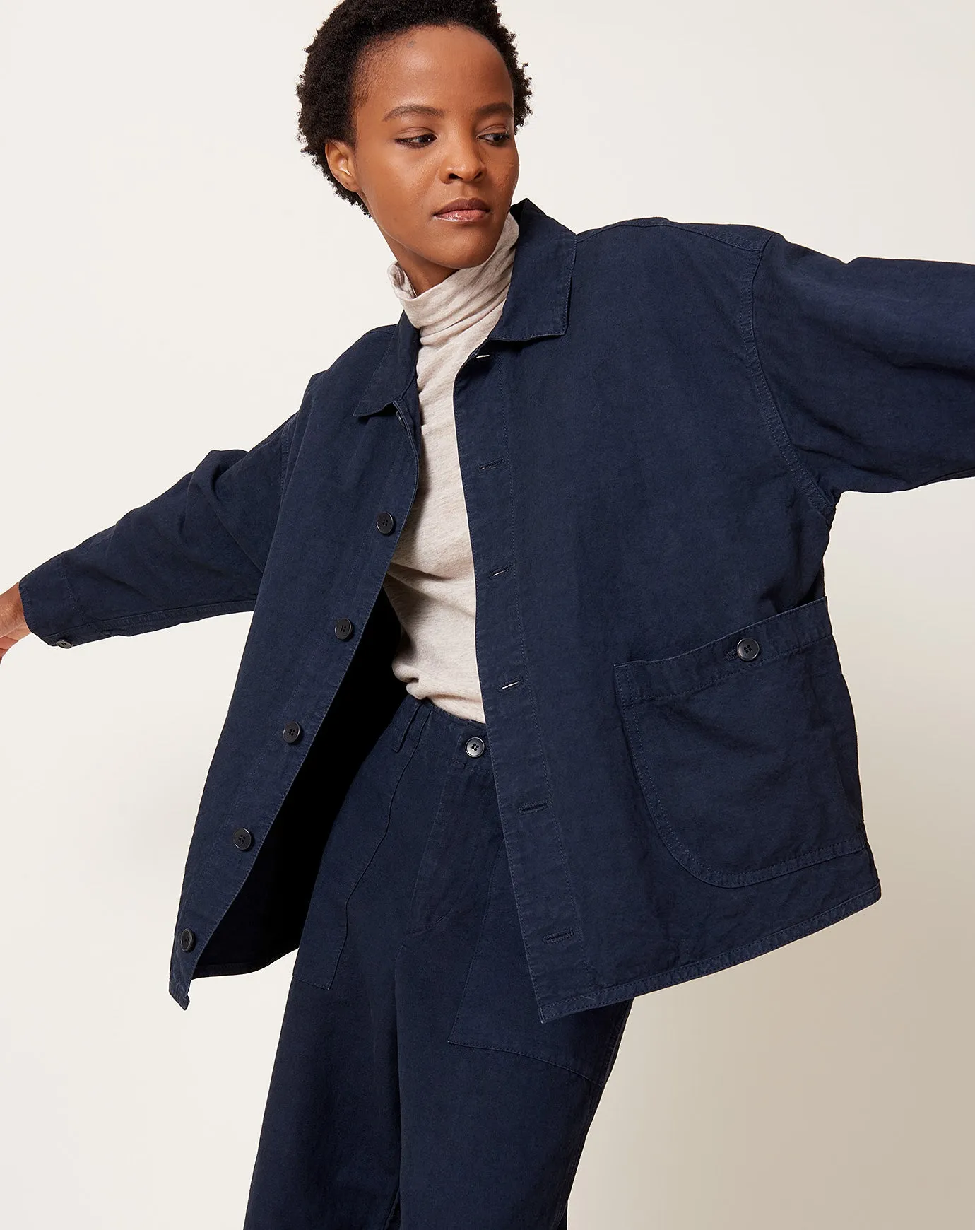 High Thread Count Cotton Linen Jacket in Navy