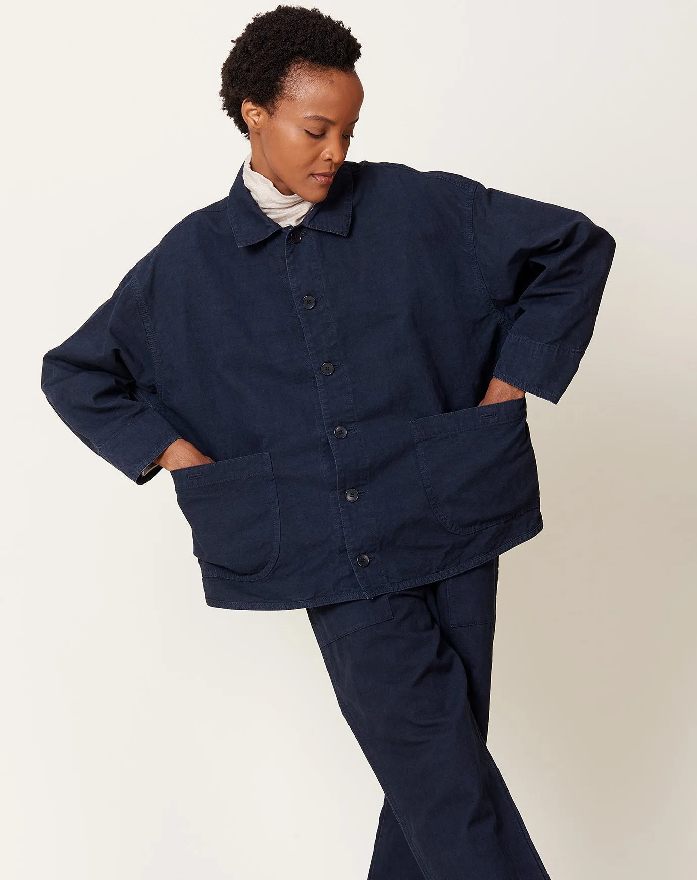 High Thread Count Cotton Linen Jacket in Navy