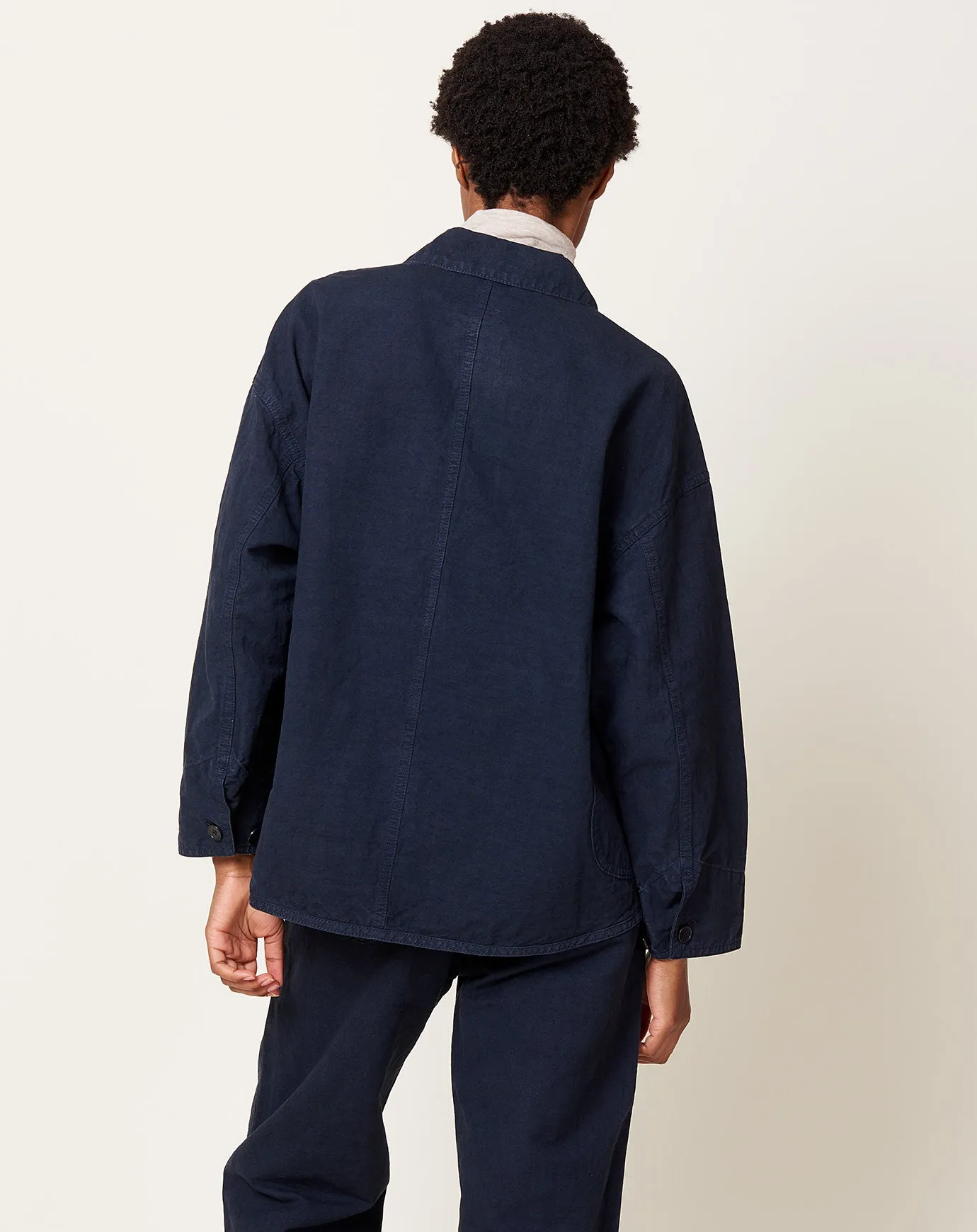 High Thread Count Cotton Linen Jacket in Navy