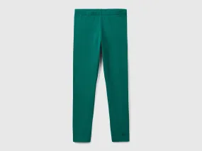 Leggings in stretch cotton with logo - Dark Green | Benetton