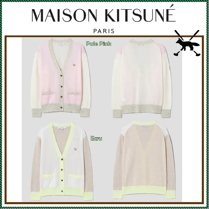 MAISON KITSUNE  |Street Style Long Sleeves Plain Logo Cardigans