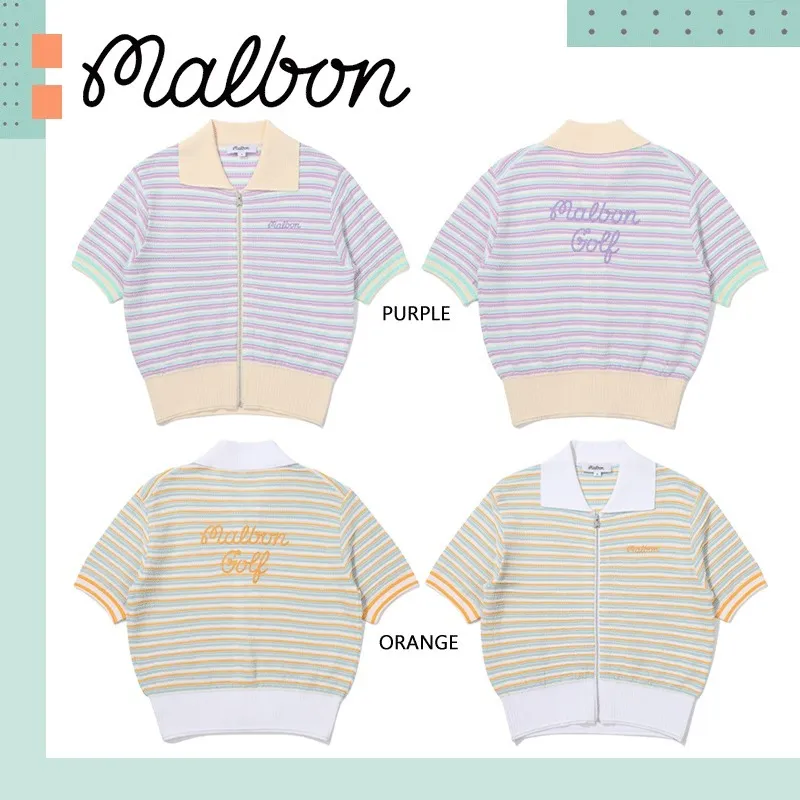 Malbon Golf  |Stripes Short Sleeves Cardigans